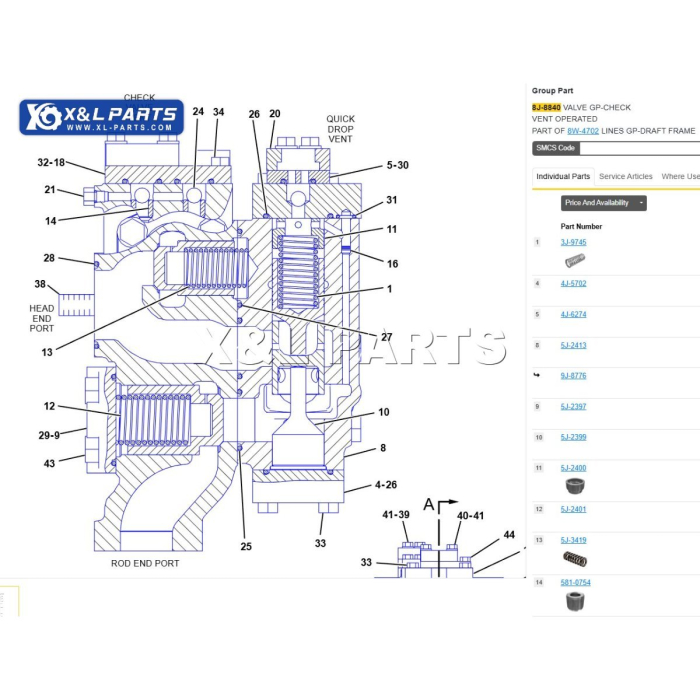 Image du composant adaptable vanne d’abaissement rapide 8J8840 8J-8840 pour Caterpillar CAT 631E 637D 666B 657E 631E